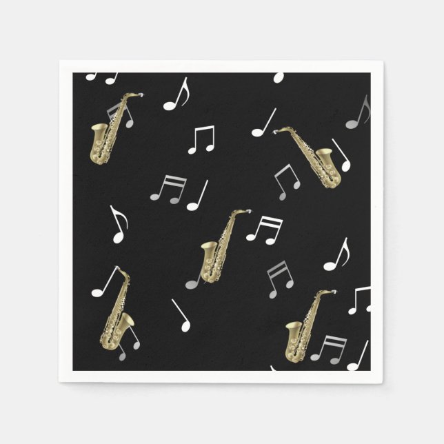 Guardanapo De Papel Jazzy Saxofone e Notas Musicais (Frente)