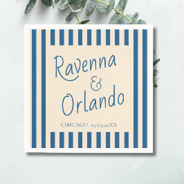 Guardanapo De Papel Jeans Azul e Listras de Marfim Casamento Minimalis