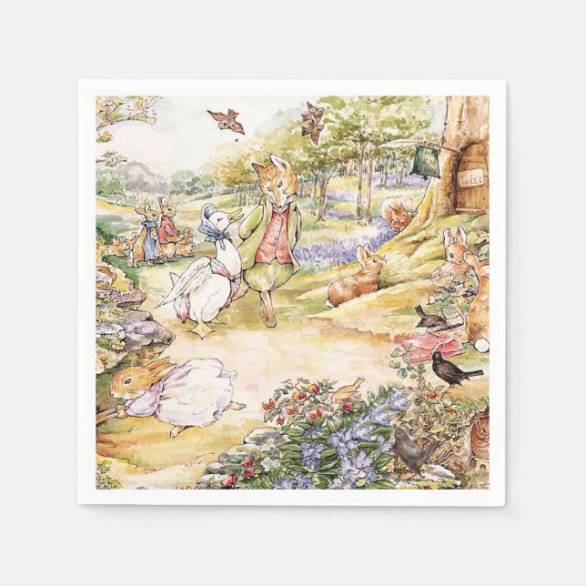 Guardanapo De Papel Jemima Puddle Duck caminhando com o Sr. Fox (Frente)