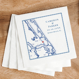Guardanapo De Papel Jensen Beach Florida Map Marinho Blue Elegant Wedi
