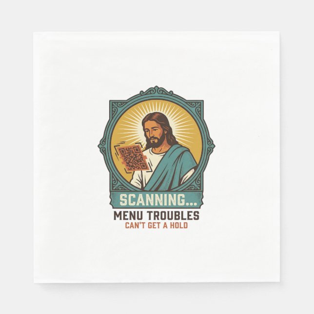 Guardanapo De Papel Jesus Código QR Borroso Não Funciona Menu Humor Té (Frente)