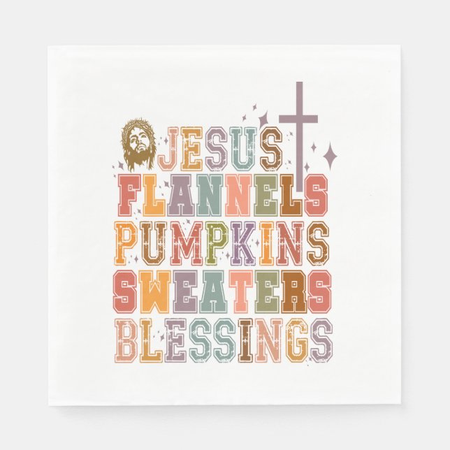 Guardanapo De Papel Jesus Flannels Pumpkins Sweater Bênçãos (Frente)