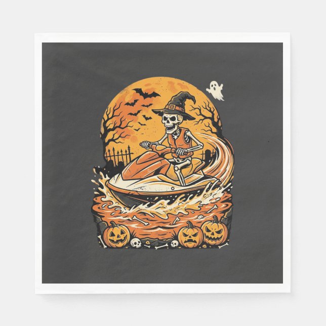Guardanapo De Papel Jet Ski Halloween Esqueleto Bruxa Abóbora Design_1 (Frente)