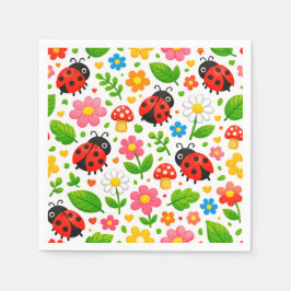 Guardanapo De Papel Joaninhas Fofas e Flores para Crianças Amantes da