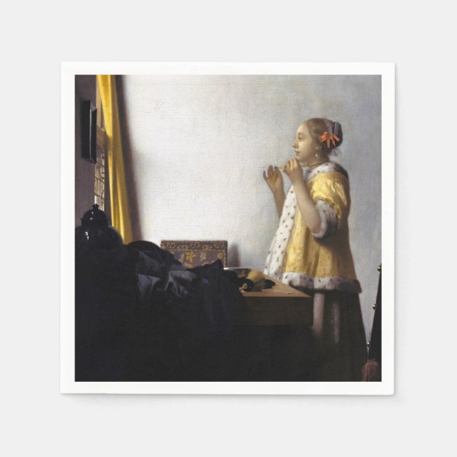 Guardanapo De Papel Johannes Vermeer - Jovem Mulher com Colar Pérola (Frente)