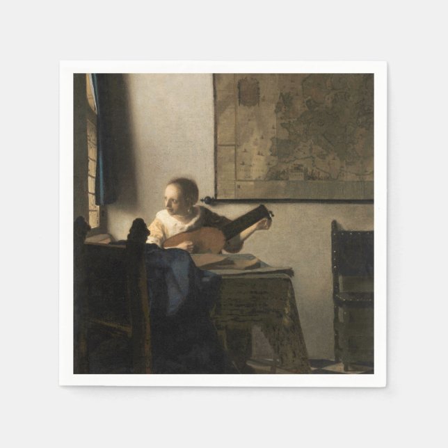 Guardanapo De Papel Johannes Vermeer - Jovem Mulher com Luta (Frente)