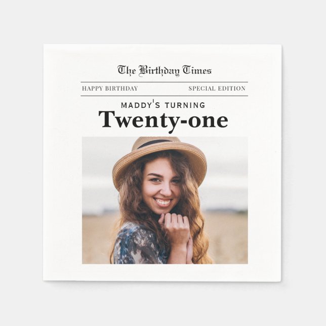 Guardanapo De Papel Jornal de Aniversário de 21 Anos (Frente)