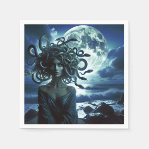 Guardanapo De Papel Jovem Medusa Bonita pela Lua e Oceano