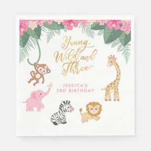 Guardanapo De Papel Jovem Selvagem e Três - A Menina Safari Rosa-Rosa