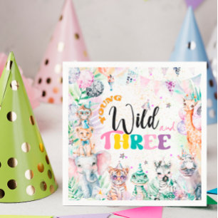 Guardanapo De Papel Jovem Selvagem e Três Animais Safari Aniversário