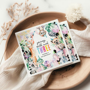 Guardanapo De Papel Jovem Selvagem e Três Animais Safari aniversário d