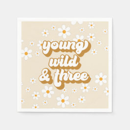 Guardanapo De Papel Jovem Selvagem e Três Daisy Retro Aniversário de 3