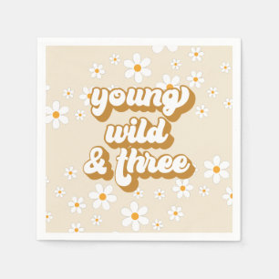 Guardanapo De Papel Jovem Selvagem e Três Daisy Retro Aniversário de 3