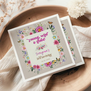 Guardanapo De Papel Jovem Selvagem e Três Jardim Flor Boho Aniversário
