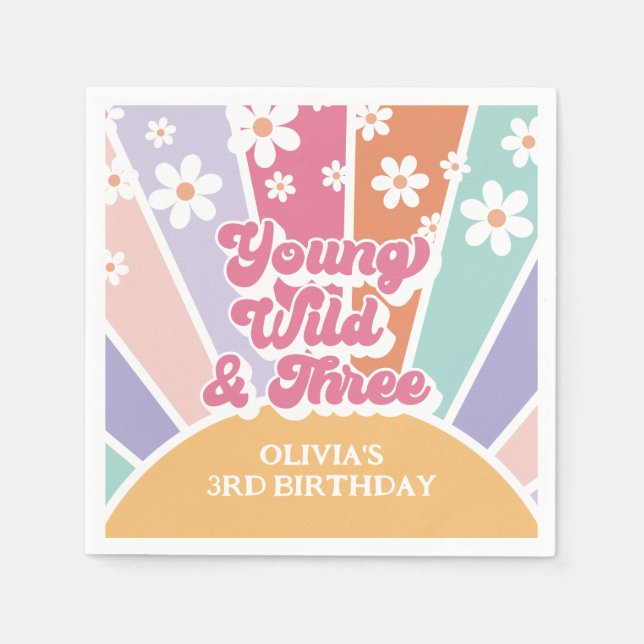 Guardanapo De Papel jovem selvagem três Retro Sunshine Rainbow Daisy (Frente)