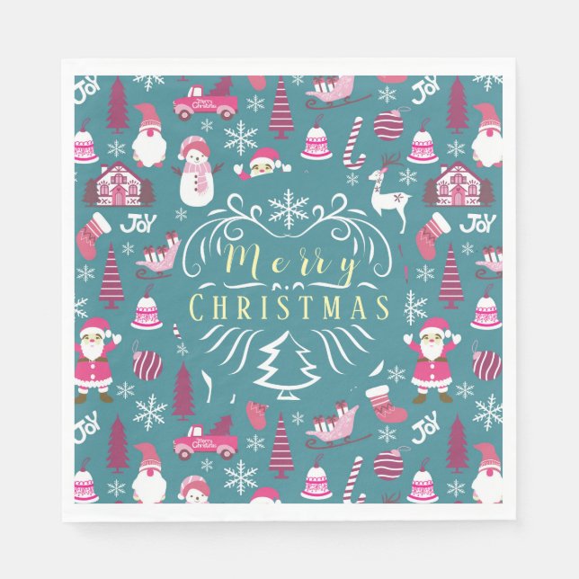 Guardanapo De Papel Joy Christmas Turquoise (Frente)