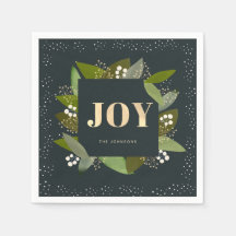 JOY Holiday Foliages Marinho Blue Paper Napkins