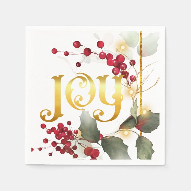 Guardanapo De Papel JOY Holiday Pointesettias Holly Berries (Frente)