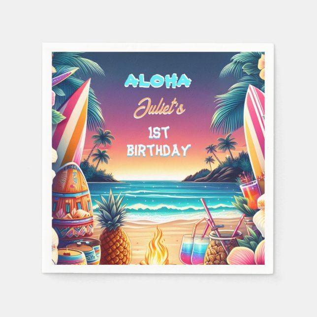 Guardanapo De Papel Joy hula Luau Surf aloha hawaiian primeiro anivers (Frente)