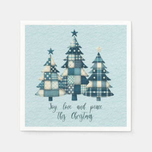 Guardanapo De Papel Joy, Love and Peace Blue Checkered Christmas Tres
