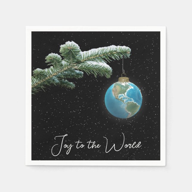 Guardanapo De Papel Joy to the World Christmas World Globe Ornament (Frente)