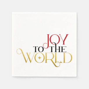 Guardanapo De Papel Joy To The World Red Dourado Script Typografia