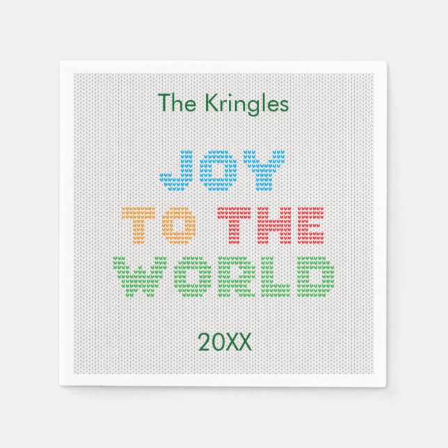 Guardanapo De Papel Joy To The World Typografia Christmas Sweater (Frente)