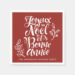 Guardanapo De Papel Joyeux Noël et Bonne Année Calliographic Red