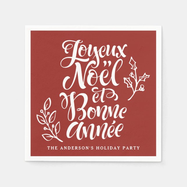 Guardanapo De Papel Joyeux Noël et Bonne Année Calliographic Red (Frente)