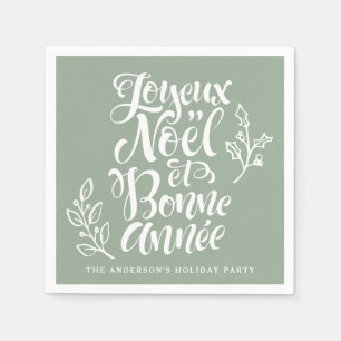 Guardanapo De Papel Joyeux Noël et Bonne Année Calliographic Sage Gree