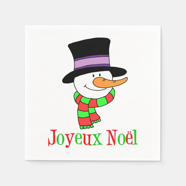 Guardanapo De Papel Joyeux Noel Snowman French Christmas Napkins (Frente)