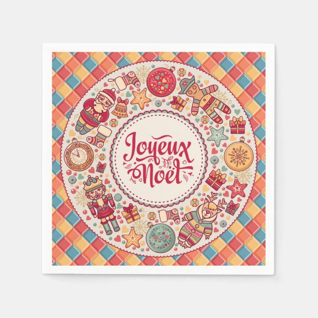 Guardanapo De Papel Joyeux Noel tradicional arte popular Natal francês (Frente)
