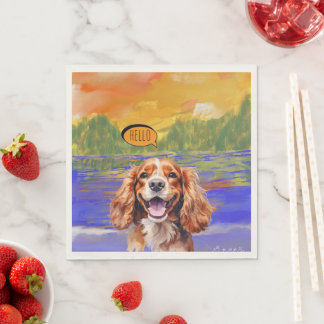 Guardanapo De Papel Joyful Cavalier King Charles Spaniel in Watercolo 