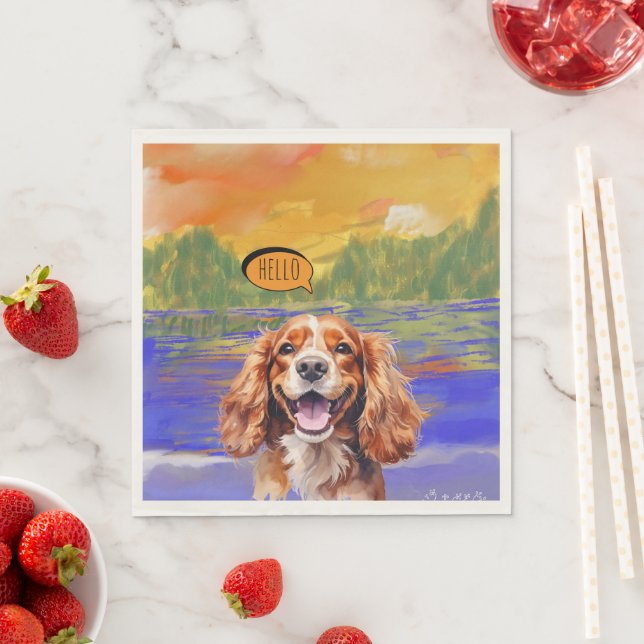 Guardanapo De Papel Joyful Cavalier King Charles Spaniel in Watercolo  (Insitu)