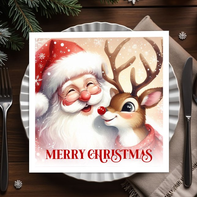 Guardanapo De Papel Joyful Santa and Rudolph Christmas Napkins Dinner  (Joyful Santa and Rudolph Christmas Napkins Dinner Tableware

)