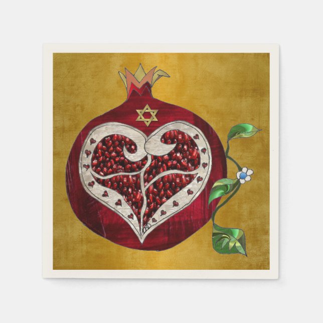 Guardanapo De Papel Judaica Pomegranate Heart Hanukkah Rosh Hashanah (Frente)