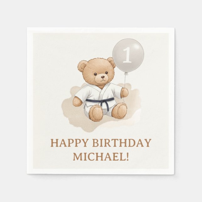 Guardanapo De Papel Judo Bear Turns One" – 1st Birthday 【Black-belt】 (Frente)