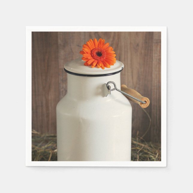 Guardanapo De Papel Jug de Leite Branco Russo com Flores Laranja Foto (Frente)