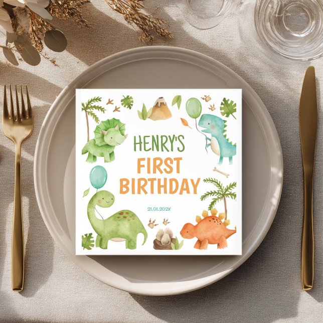 Guardanapo De Papel Jungle Dinosaur Cute Boy Birthday Party Napkins (Criador carregado)