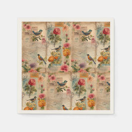 Guardanapo De Papel Junk Journal Seite mit Blumen + Vögel -