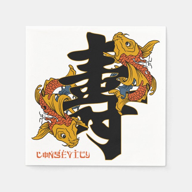 Guardanapo De Papel Kanji Koi Fish Longevity (Frente)