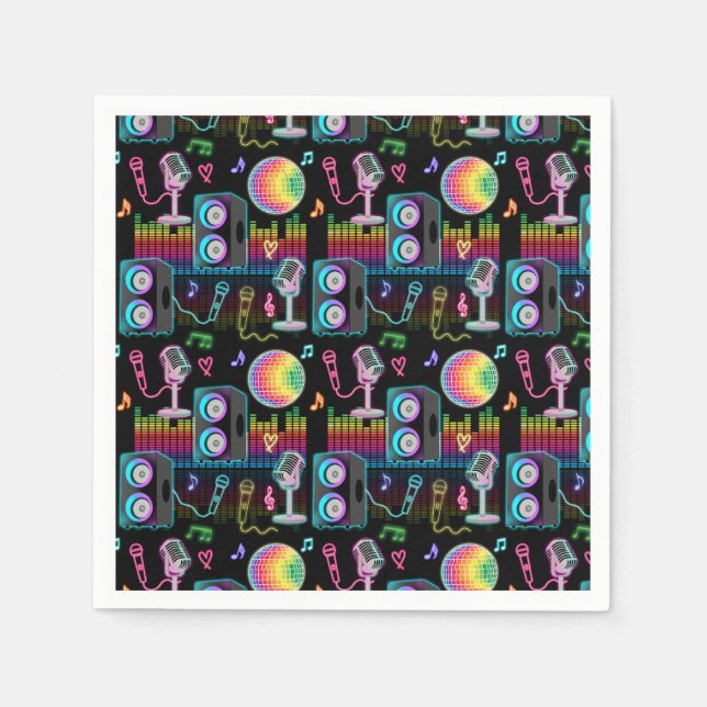 Guardanapo De Papel Karaoke Neon Glow Singing Music Party (Frente)