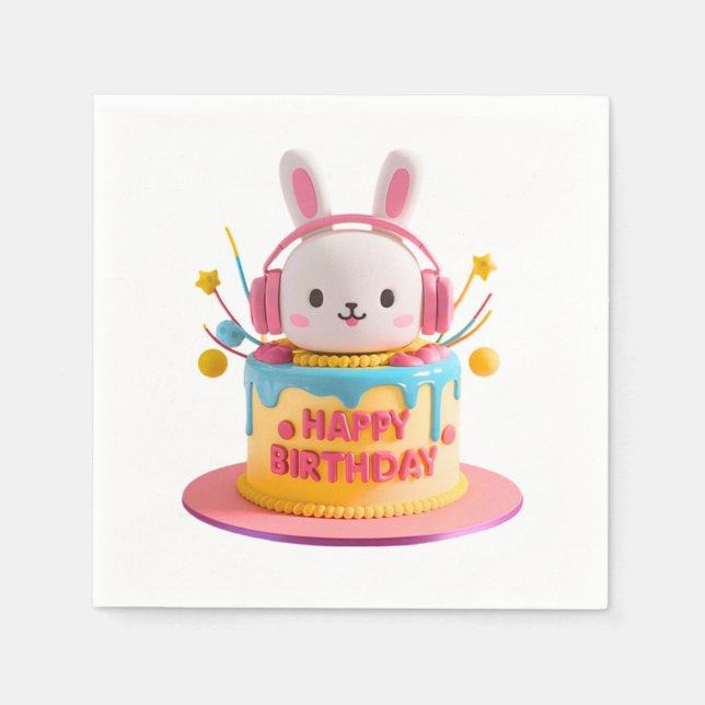 Guardanapo De Papel Kawaii Bunny Birthday (Frente)
