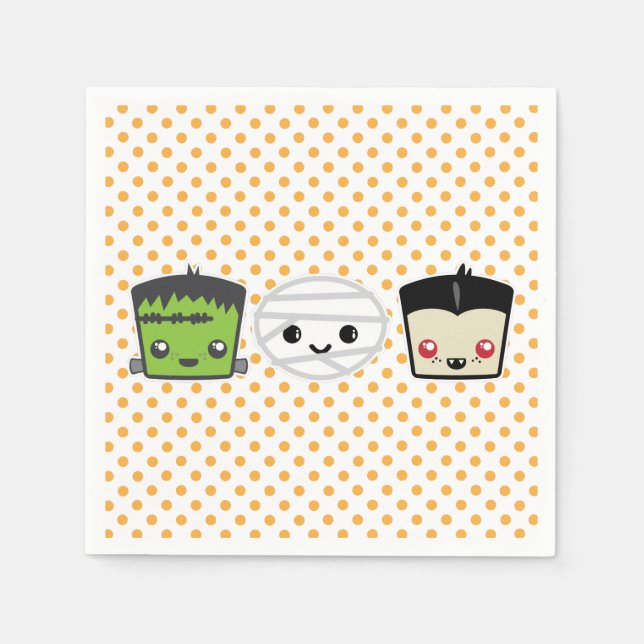 Guardanapo De Papel Kawaii Frankenstein Mummy Dracula Napkins (Frente)