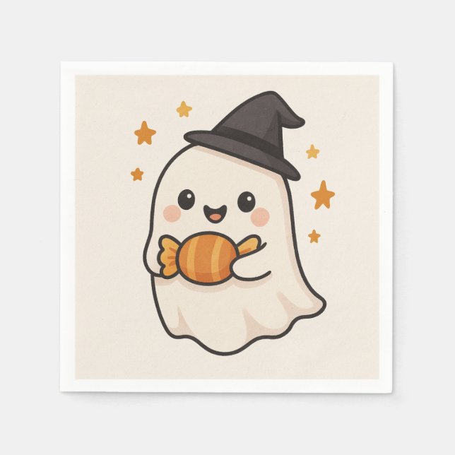 Guardanapo De Papel Kawaii Ghost com o Halloween Candy (Frente)