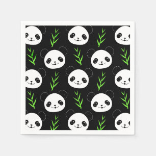 Guardanapo De Papel Kawaii Panda Pattern Bamboo Em Verde Branco Negro