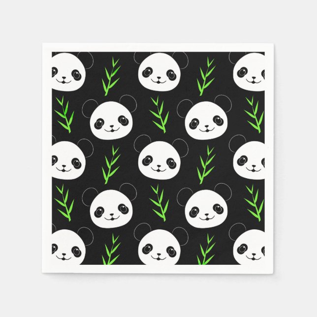 Guardanapo De Papel Kawaii Panda Pattern Bamboo Em Verde Branco Negro (Frente)
