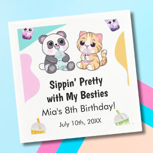 Guardanapo De Papel Kawaii Panda & Tiger Bubble Tea Aniversário Infant