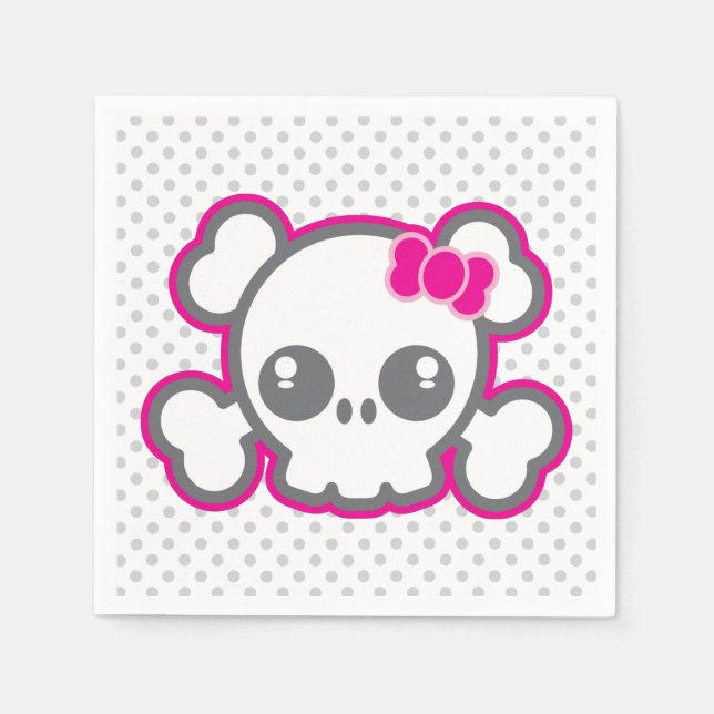 Guardanapo De Papel Kawaii Pink Ribbon Skull Napkins (Frente)