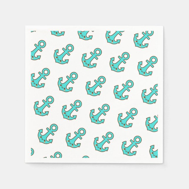 Guardanapo De Papel Kawaii Turquoise Anchor - Whimsical & Cheerful (Frente)